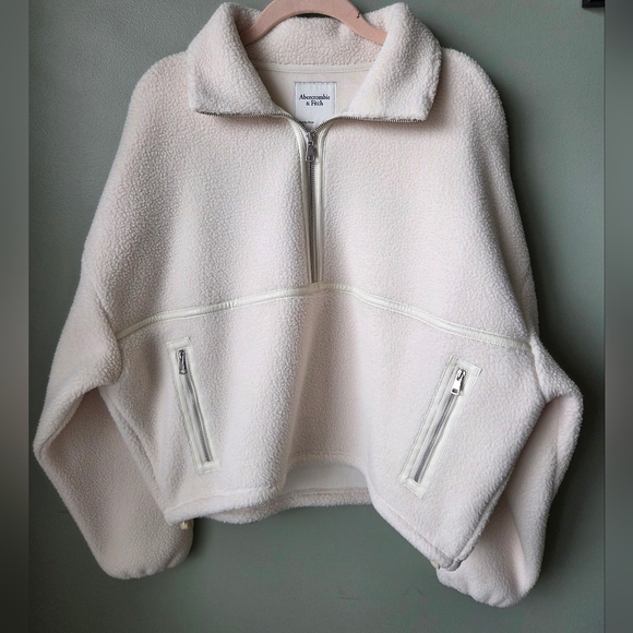 Abercrombie & Fitch Woman's Cream Quarter-Zip Fleece Pullover Small - Picture 10 of 10